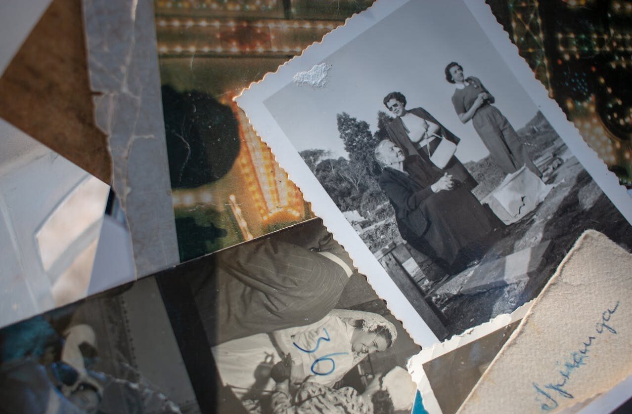 Collage of photos from an old family in Italy